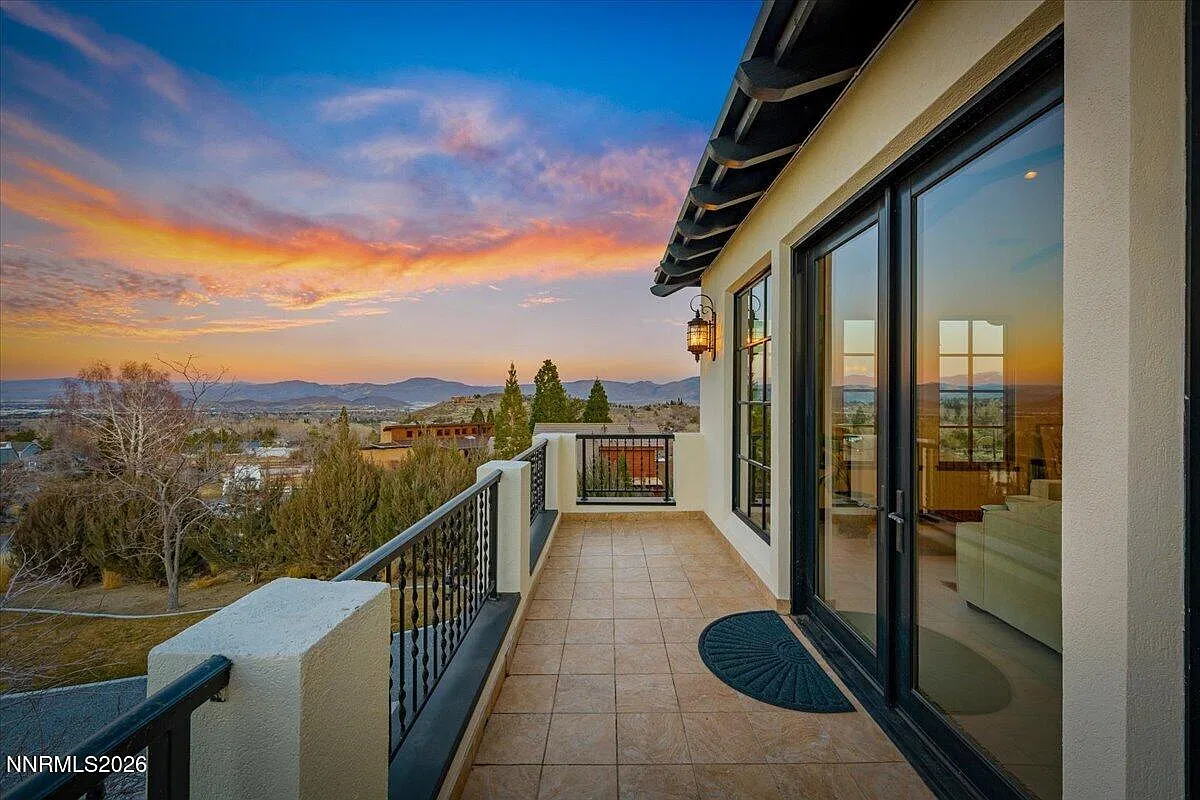 Balcony at sunset overlooking the valley